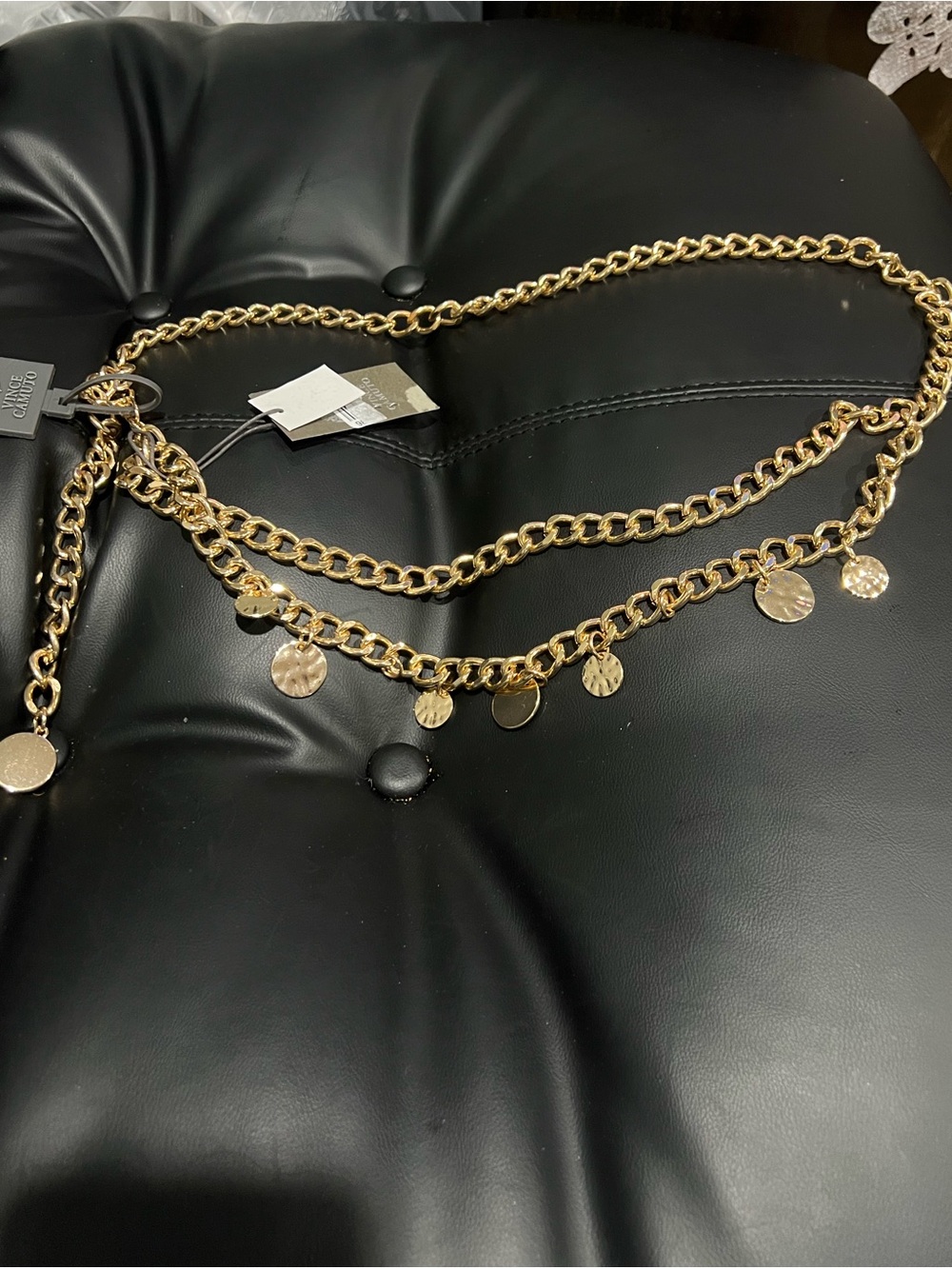 Vince Camuto Gold Layered Coin Charm Chain Belt